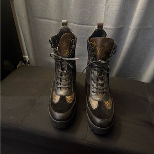 Louis Vuitton Black and Brown Combat Boots